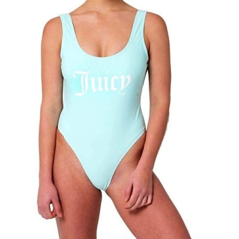 NWT Juicy Couture One Piece Bathing Suit Size XS Baby Blue Swimsuit